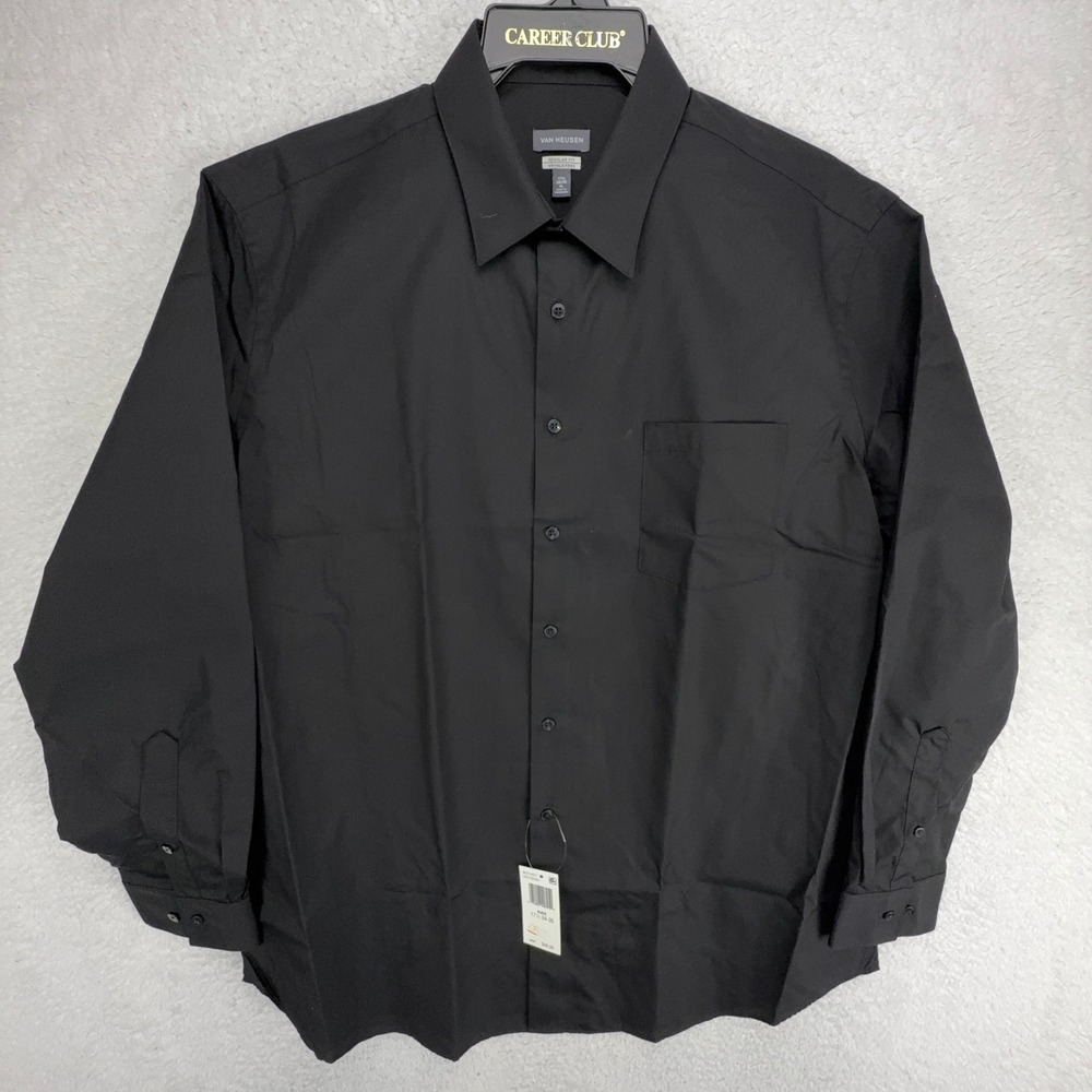 Van Heusen Mens Regular Fit Wrinkle Free Dress Shirt Black 17.5‎ 34/35 XL NWT